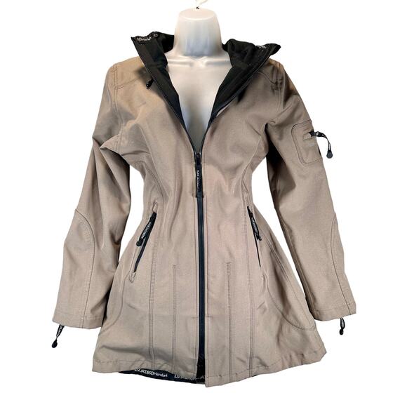 Ilse Jacobsen Jackets & Blazers - Ilse Jacobsen Raincoat Softshell 3/4 Women Small 36 Beige Brown Hood Fall Jacket